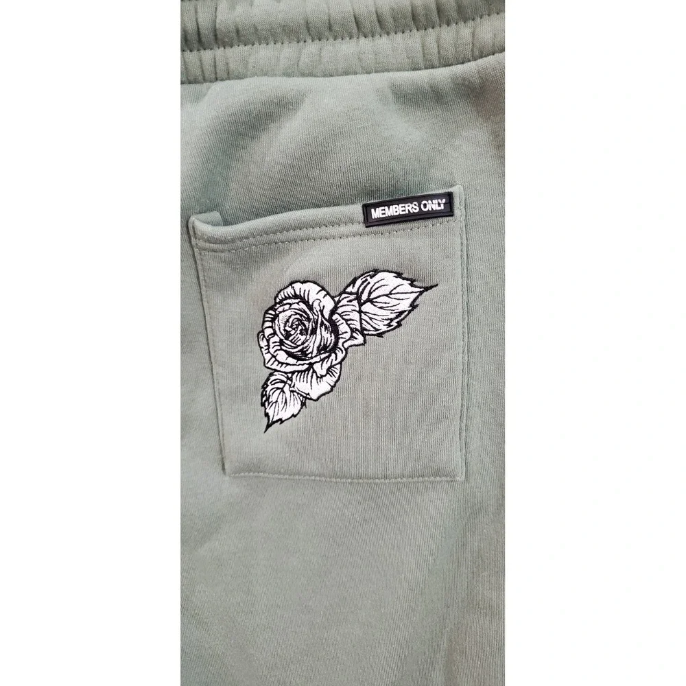 The Original Members Only Olive Green Men's Unisex Large Skull Roses Sweatpants - Picture 7 of 10